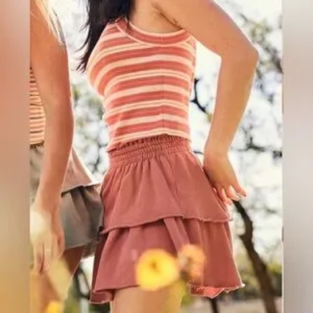 NWT Aerie Weekend Tiered Ruffle Mini Skirt Size Small Women's Terra Cotta Orange - Picture 2 of 8